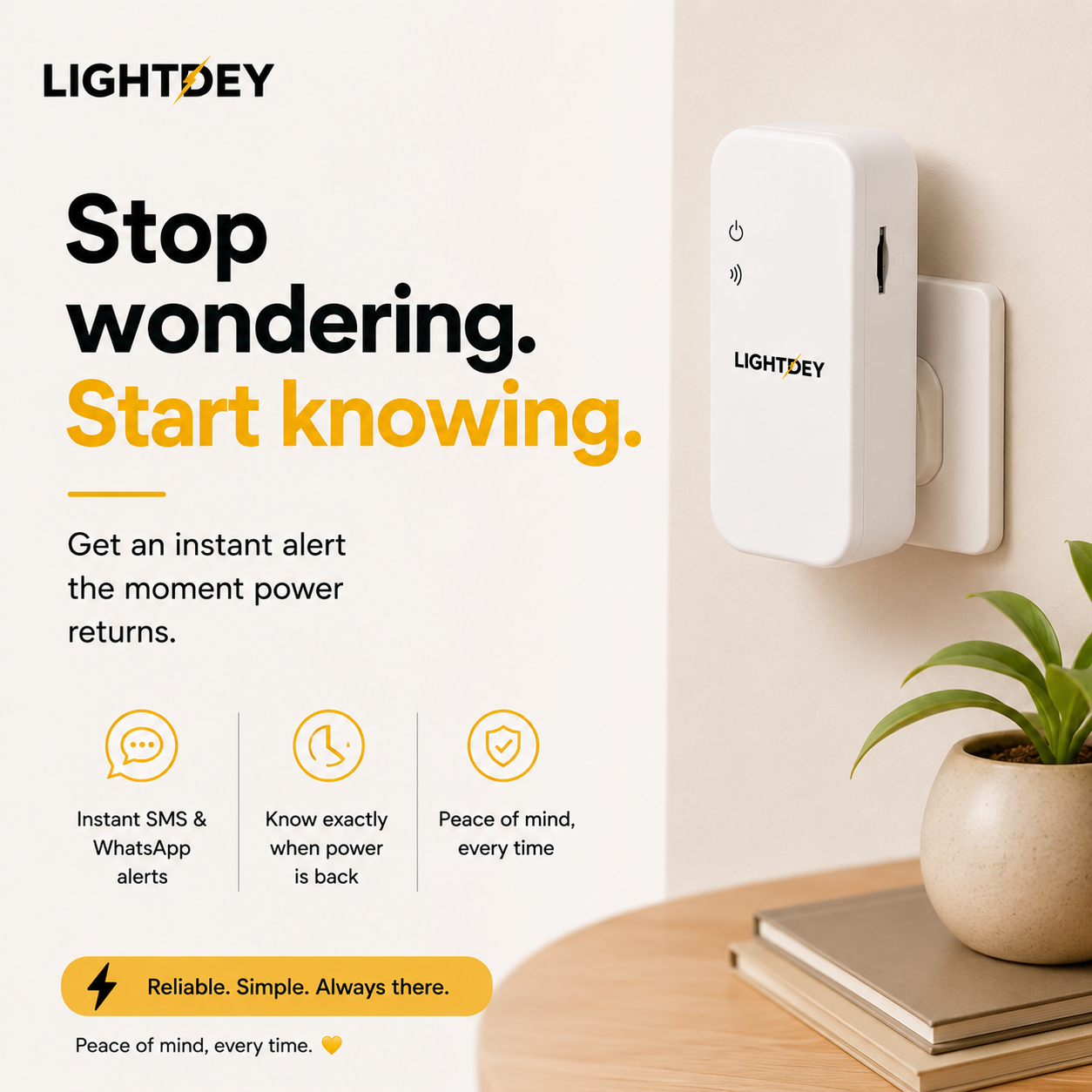 A LightDey device plugged into a wall socket at home
